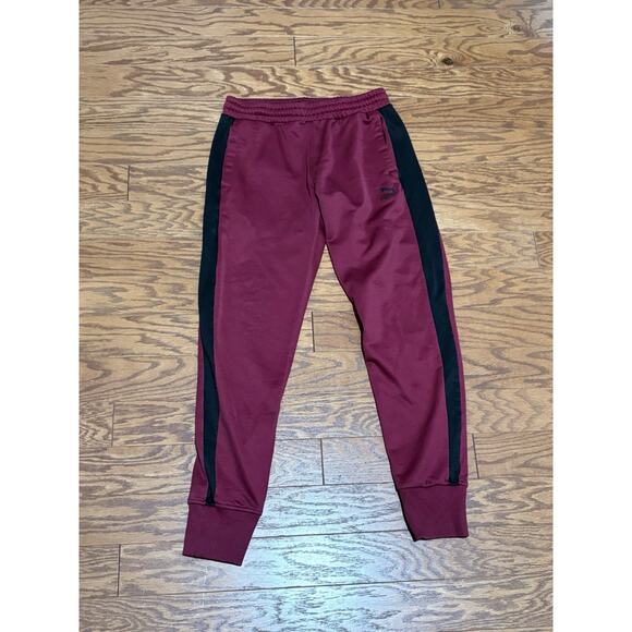 PUMA Maroon Black Stripe Men's Casual Athletic Cuffed Bottoms Sweatpants, Sz M - Picture 1 of 6